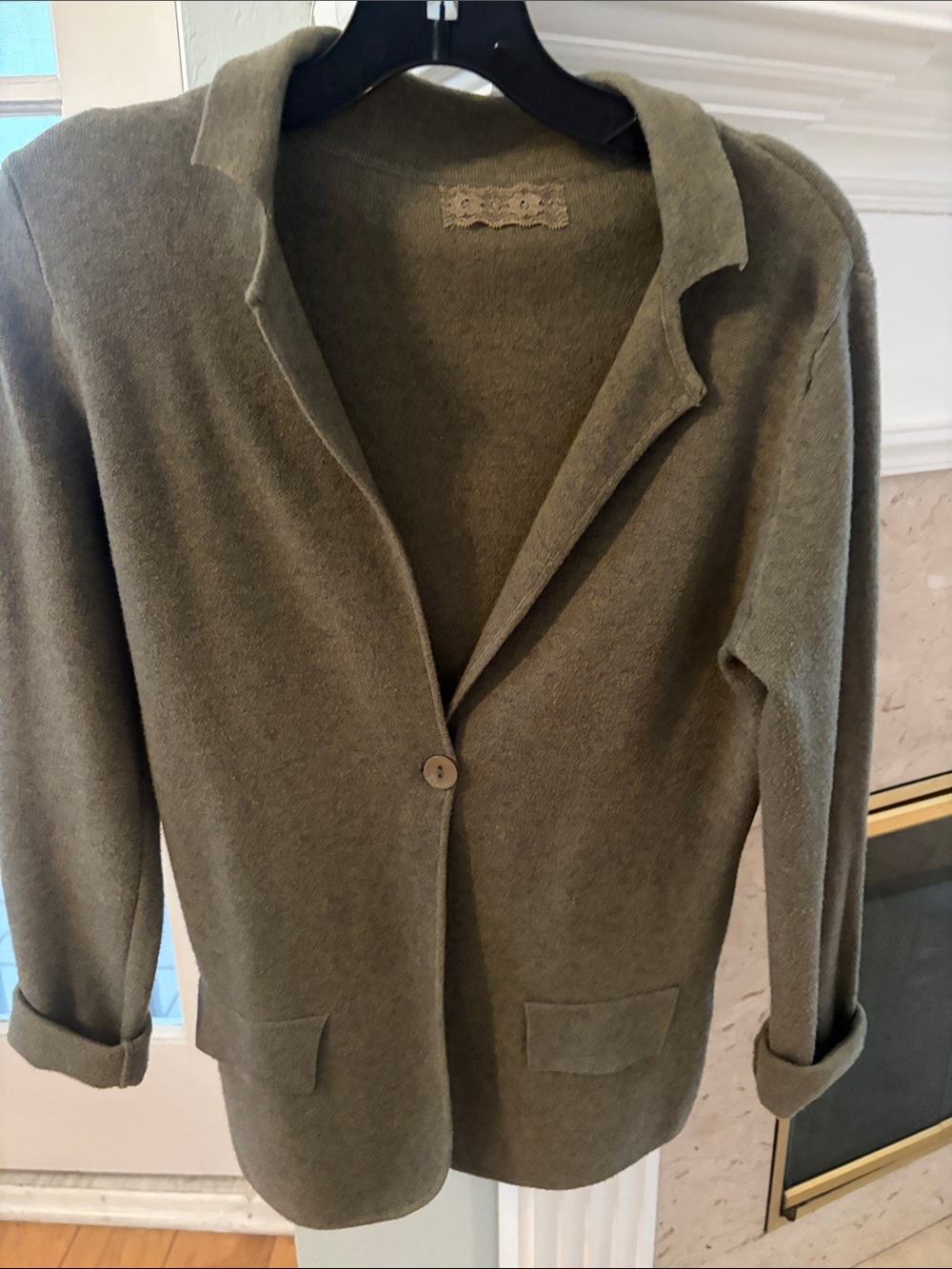 Olive Knit Single-Button Women's Blazer Jacket